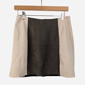 NWT Abbeline Color Block‎ Faux Suede Olive Cream Mini Skirt - Size 2